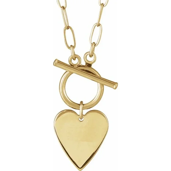 14K Yellow Gold Engravable Heart Toggle Necklace