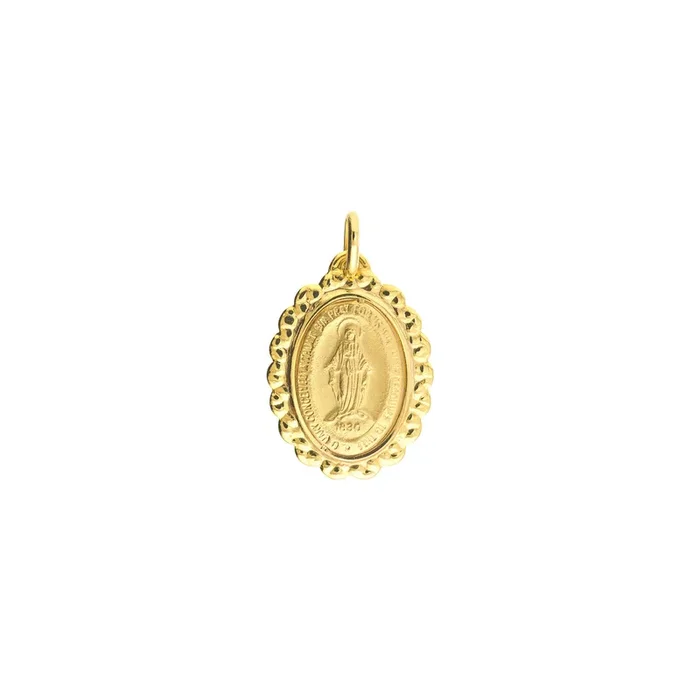 14K Yellow Gold Framed Oval Blessed Mary Medal Pendant