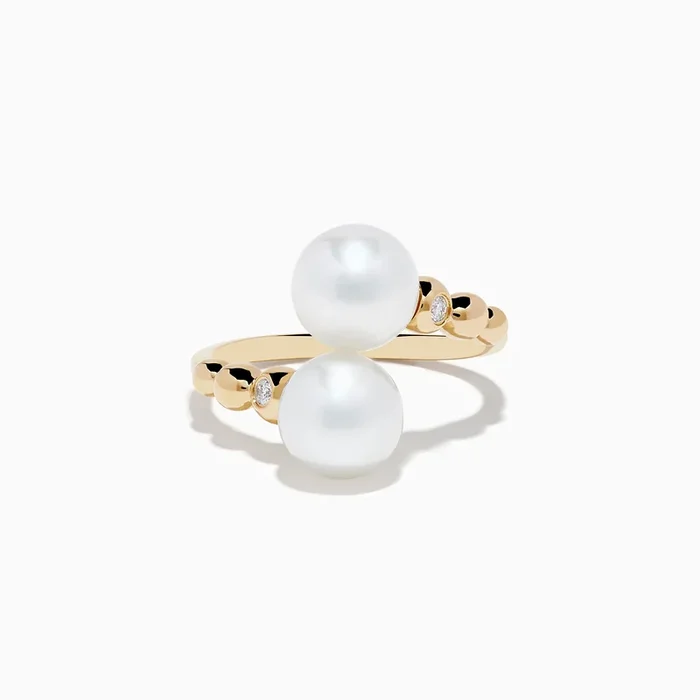 14K Yellow Gold Fresh Water Pearl and Diamond Bypass Ring