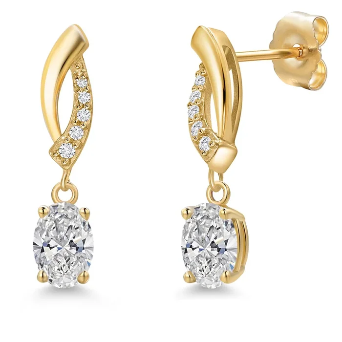 14K Yellow Gold Gemstone Birthstone and Lab Grown Diamond Drop Dangle Earrings for Women | Oval Cut 6X4MM | Fine Jewelry Gifts for Her Mom Women Wife