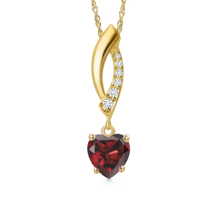 14K Yellow Gold Gemstone Birthstone and Lab Grown Diamond Pendant Necklace for Women | Heart Shape 6MM and Round 1.5MM | Fine Jewelry Gifts for Her Mom Women Wife | With 18 Inch 14K Gold Chain