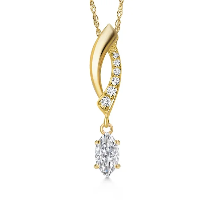 14K Yellow Gold Gemstone Birthstone and Lab Grown Diamond Pendant Necklace for Women | Marquise Cut 6X3MM and Round 1MM | Fine Jewelry Gifts for Her Mom Women Wife | With 18 Inch 14K Gold Chain