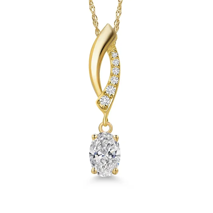 14K Yellow Gold Gemstone Birthstone and Lab Grown Diamond Pendant Necklace for Women | Oval Cut 6X4MM | Fine Jewelry Gifts for Her Mom Women Wife | With 18 Inch 14K Gold Chain