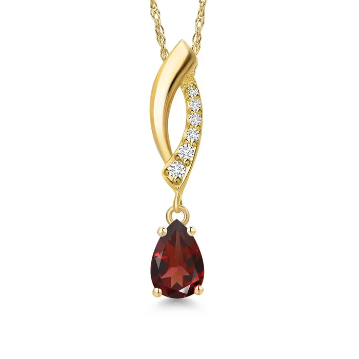 14K Yellow Gold Gemstone Birthstone and Lab Grown Diamond Pendant Necklace For Women | Pear Shape 6X4MM | Fine Jewelry Gifts for Her Mom Women Wife | With 18 Inch 14K Gold Chain