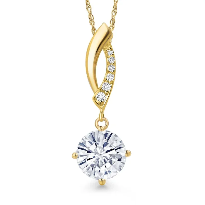 14K Yellow Gold Gemstone Birthstone and Lab Grown Diamond Pendant Necklace for Women | Round 8MM | Fine Jewelry Gifts for Her Mom Women Wife | With 18 Inch 14K Gold Chain