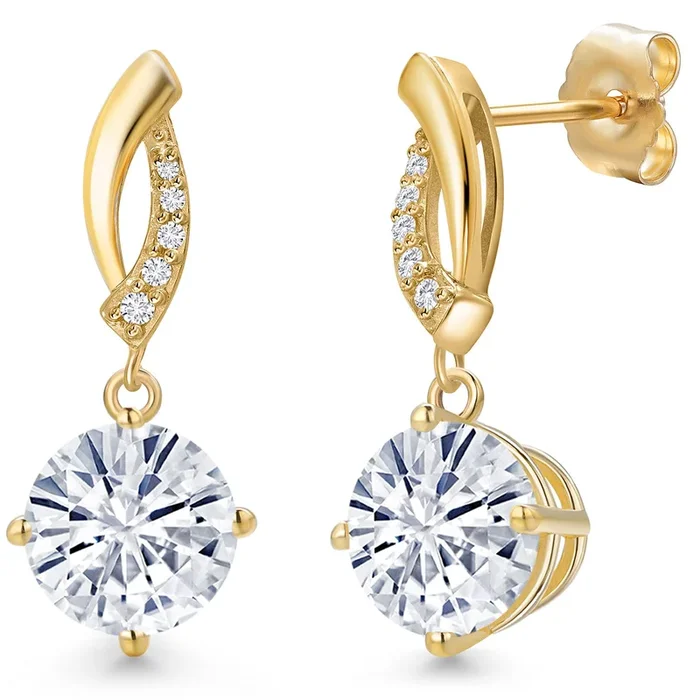 14K Yellow Gold Gemstone Birthstone and Lab Grown Diamond Stud Dangle Earrings for Women | Round 8MM and 1MM | Fine Jewelry Gifts for Her Mom Women Wife