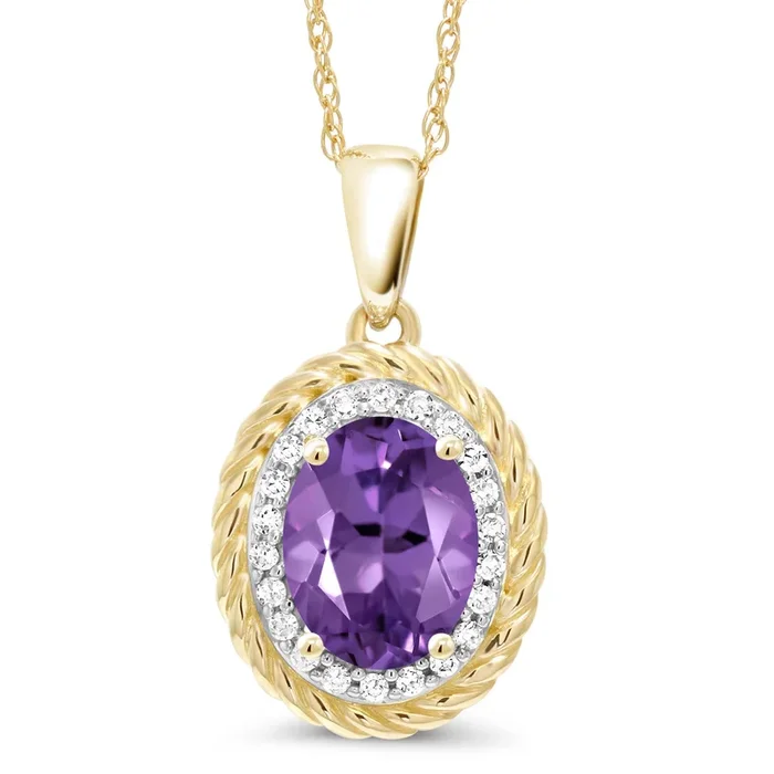 14K Yellow Gold Gemstone Birthstone and White Diamond Necklace | Oval 8X6MM | Gold Necklace for Women | With 18 Inch Chain