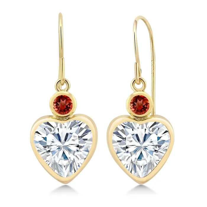14K Yellow Gold IGI Certified Lab Grown Diamond and Garnet Earrings For Women | 4.24 Cttw | Heart Shape Diamonds Each 2 Ct | E-F Color | VS1-VS2 Clarity