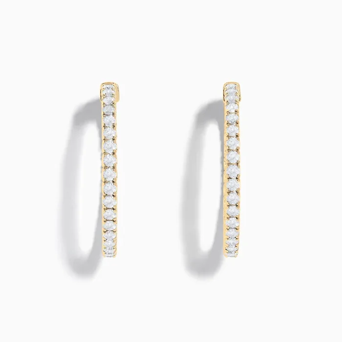 14K Yellow Gold Inside Out Diamond Hoop Earrings, 2.00 TCW