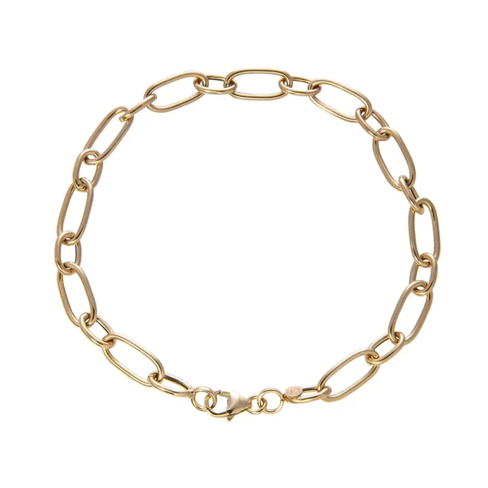 14K Yellow Gold Italian Mixed Oblong Oval Link Bracelet 7.5″