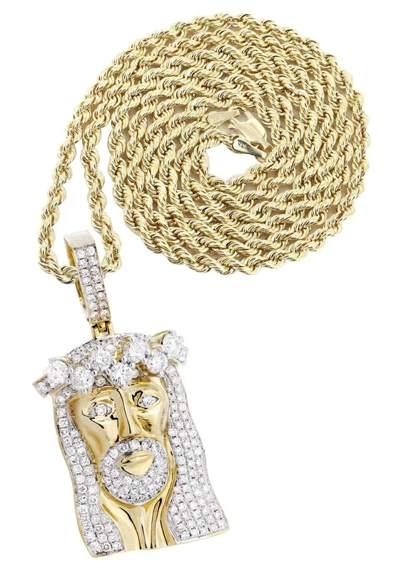 14K Yellow Gold Jesus Head Diamond Necklace | 5.85 Carats