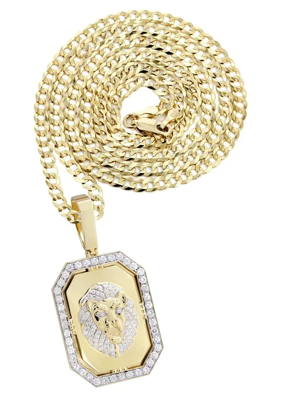 14K Yellow Gold Lion Dog Tag Diamond Necklace | 3.09 Carats