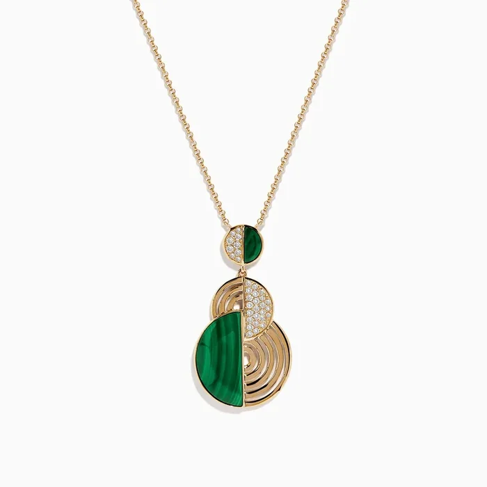 14K Yellow Gold Malachite and Diamond Necklace