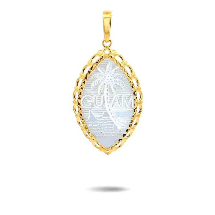 14K Yellow Gold Mother of Pearl Diamond Cut Wave Pendant