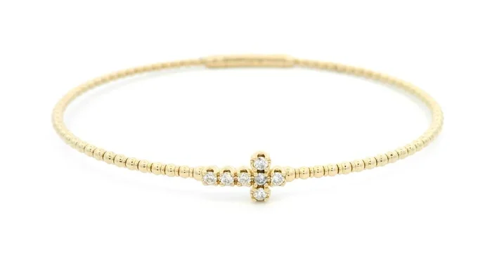 14K Yellow Gold Natural Diamonds Cross Flex Bracelet