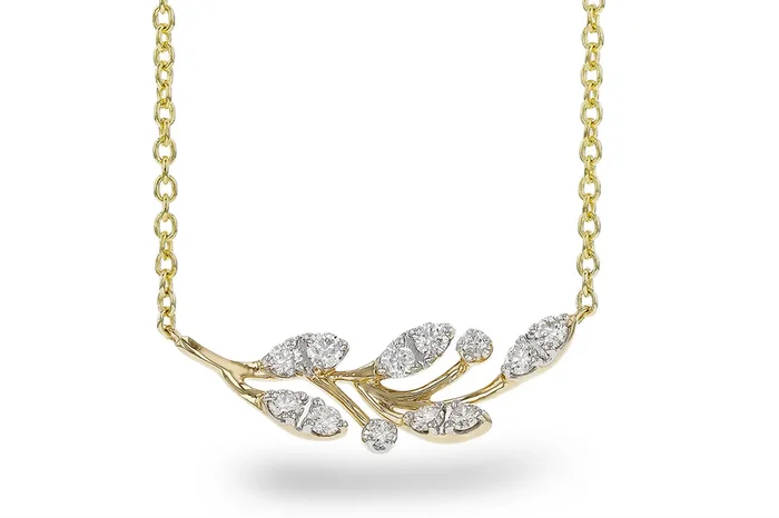 14K Yellow Gold Natural Diamonds Leaf Motif Necklace