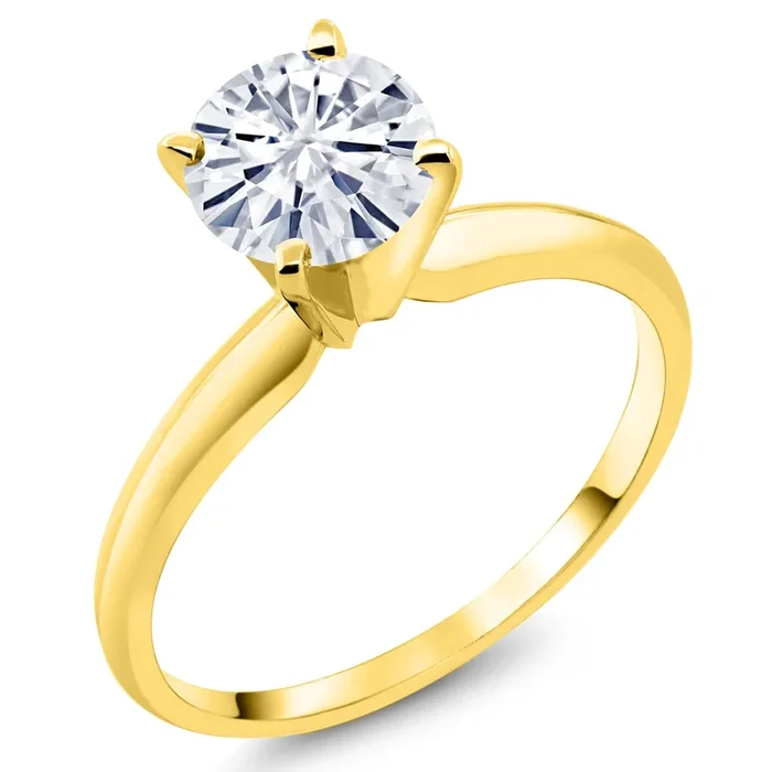 14K Yellow Gold Near Colorless (GHI) Moissanite Solitaire Engagement 4-Prong Ring For Women | 0.80 Cttw | Round 6MM | Gemstone April Birthstone | Available In Size 5, 6, 7, 8, 9