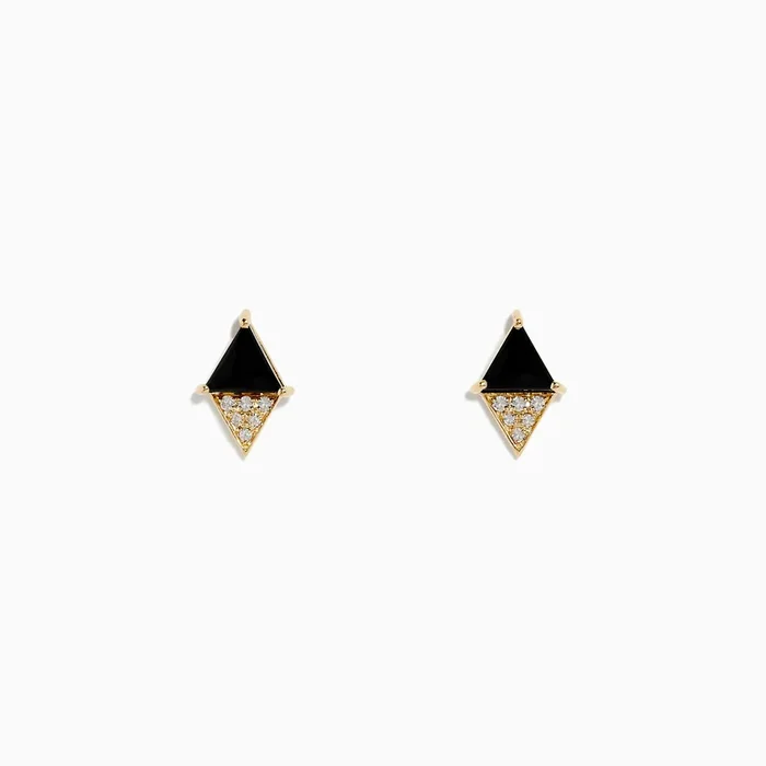 14K Yellow Gold Onyx and Diamond Stud Earrings