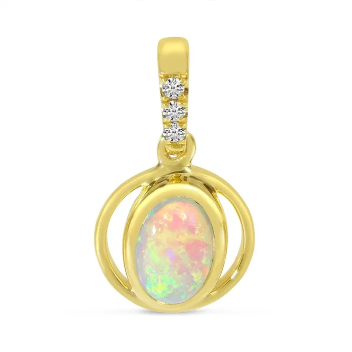 14K Yellow Gold Opal Circle Pendant