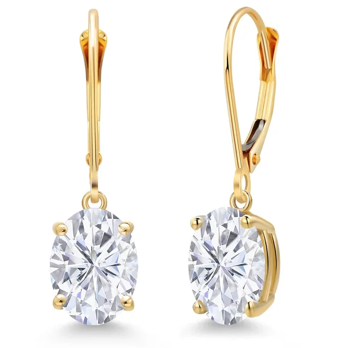 14K Yellow Gold Oval Gemstone Birthstone Leverback Drop Earrings for Women | Oval Cut 9X7MM | Gold Dangle Earrings for Her Mom Wife