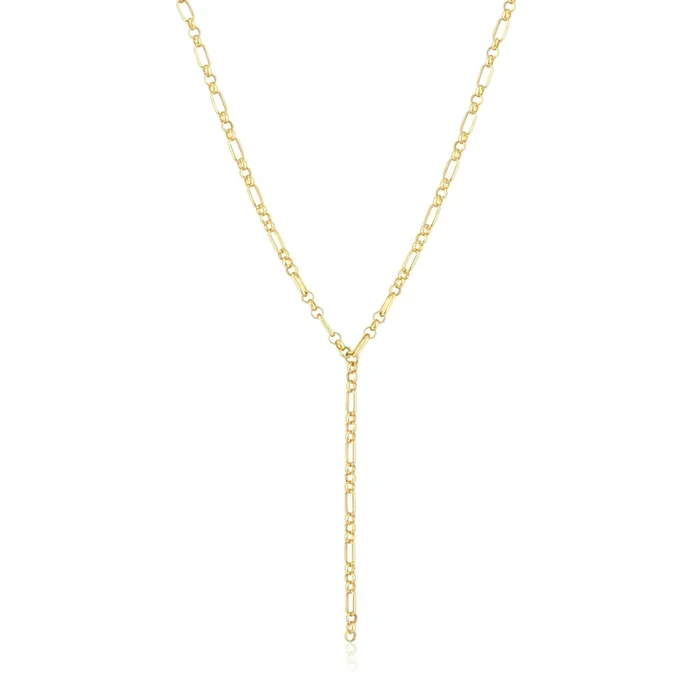 14K Yellow Gold Overlay Oval And Triple Round Link Yaeli Lariat Necklace