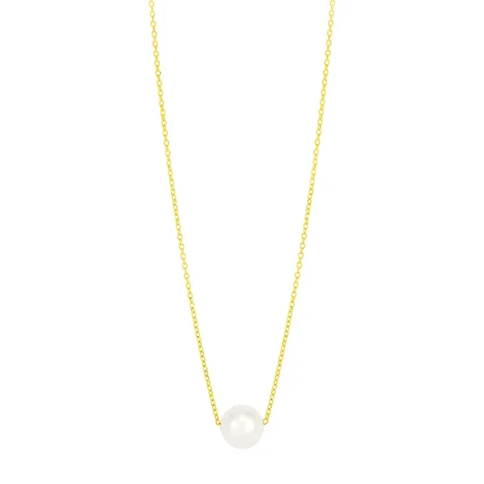 14k Yellow Gold Pearl Solitaire Necklace