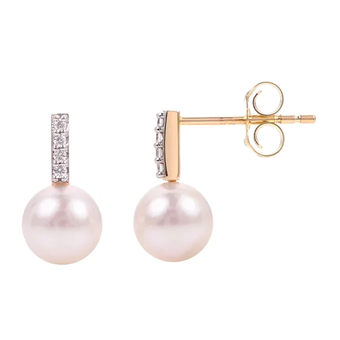 14K Yellow Gold Pearls Drop Earrings