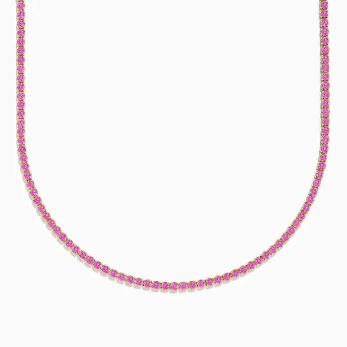 14K Yellow Gold Pink Sapphire Tennis Necklace