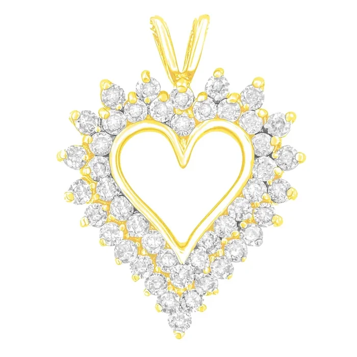 14K Yellow Gold Plated .925 Sterling Silver Brilliant-Cut Diamond Open Heart 18″ Pendant Necklace (K-L Color, I1-I2 Clarity)