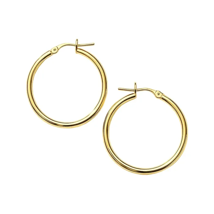 14k Yellow Gold Polished Hoop Earrings (2×25 mm)