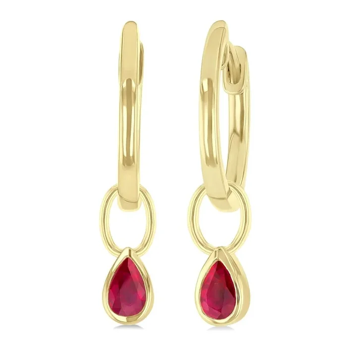14K Yellow Gold Rubies Huggie Earrings