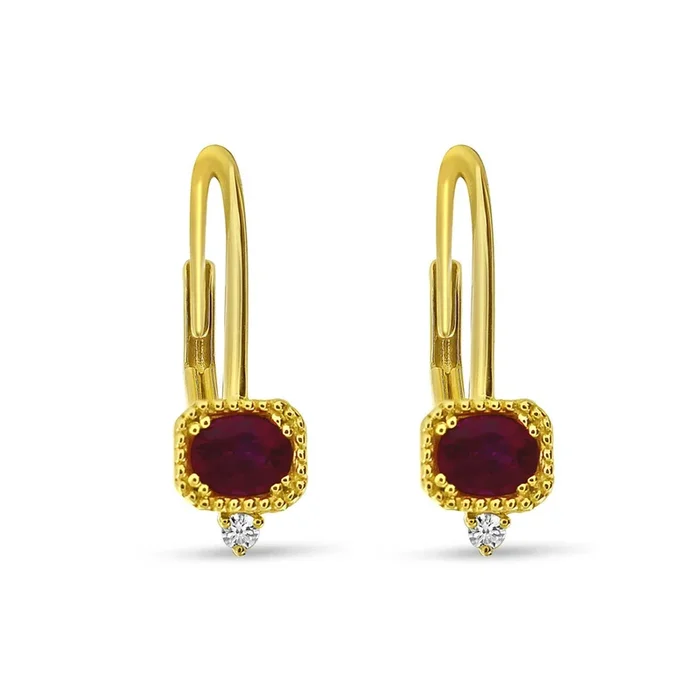 14K Yellow Gold Rubies Leverback Earrings