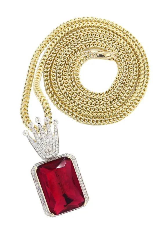 14K Yellow Gold Ruby Crown Diamond Necklace | 1.14K Carats