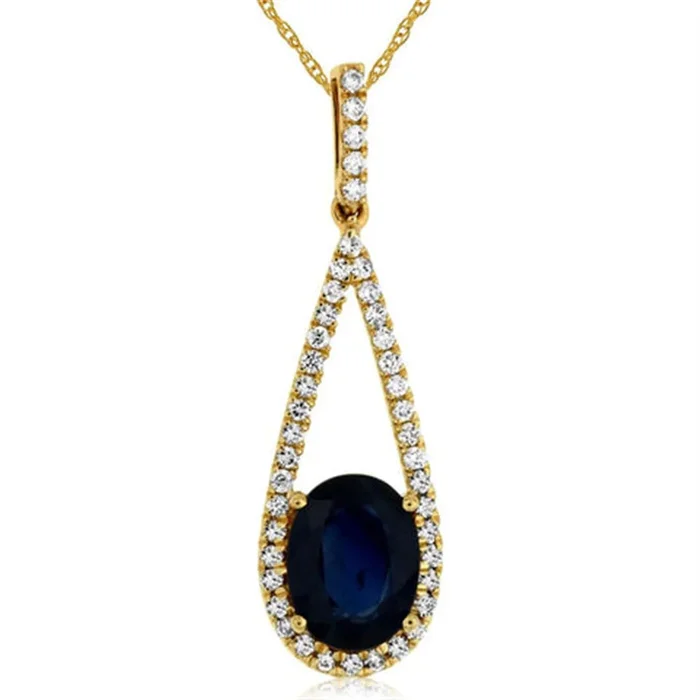 14K Yellow Gold Sapphire And Diamond Pear Pendant