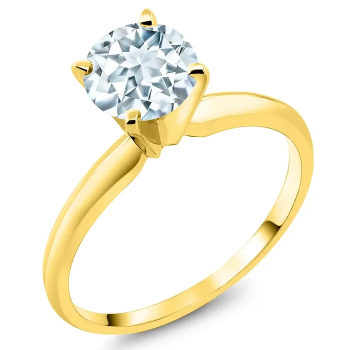 14K Yellow Gold Sky Blue Aquamarine Solitaire Engagement 4-Prong Ring For Women | 0.75 Cttw | Round 6MM | Gemstone March Birthstone