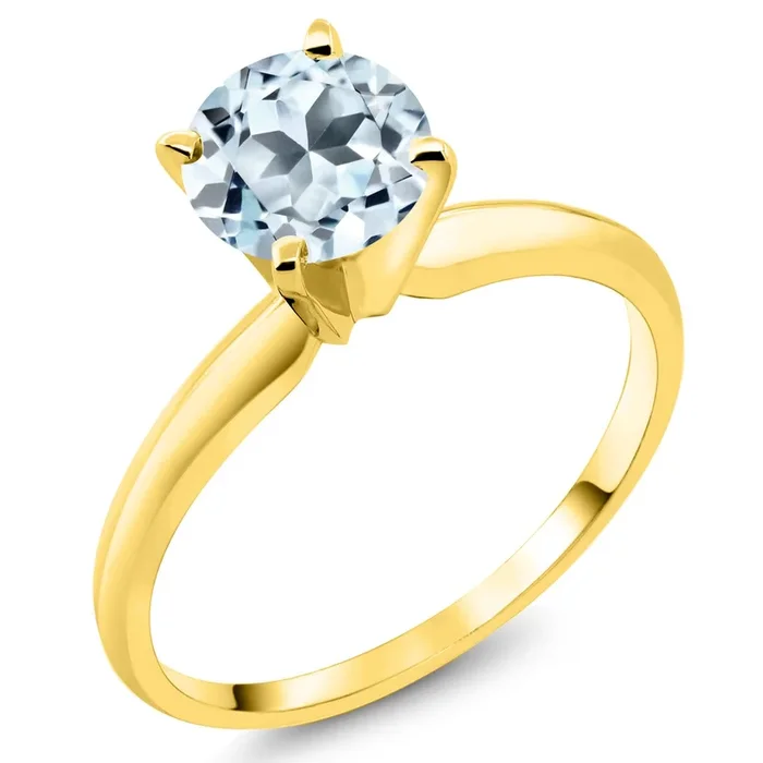 14K Yellow Gold Sky Blue Topaz Solitaire Engagement 4-Prong Ring For Women | 1.00 Cttw | Round 6MM | Gemstone November Birthstone