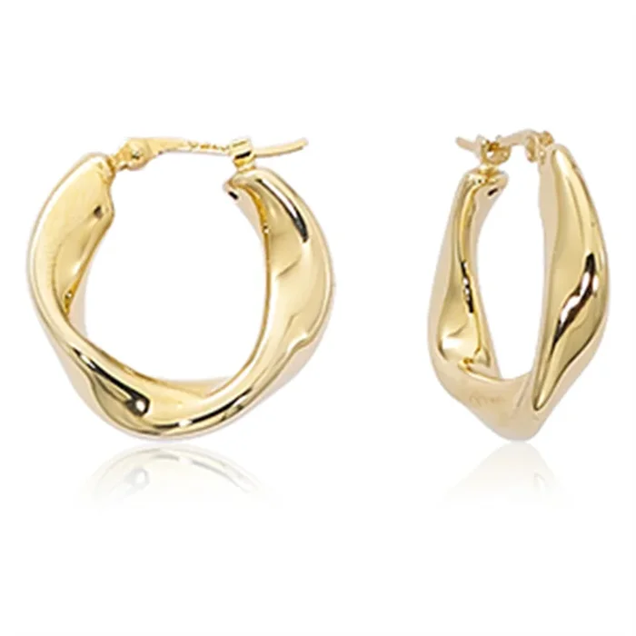 14K Yellow Gold Small Flat Twist Plain Hoop Earrings