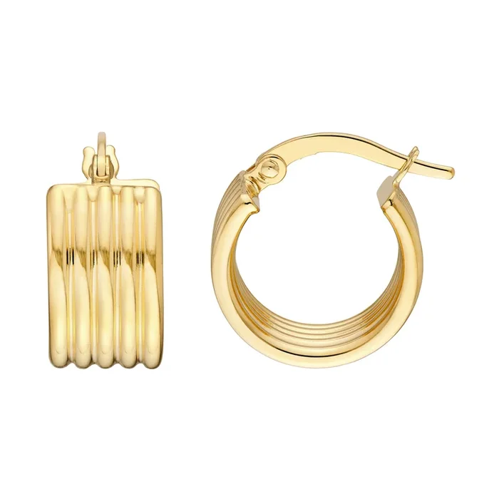 14K Yellow Gold Small Round Ribbed Hoops