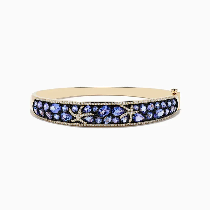14K Yellow Gold Tanzanite & Diamond Starfish Bangle