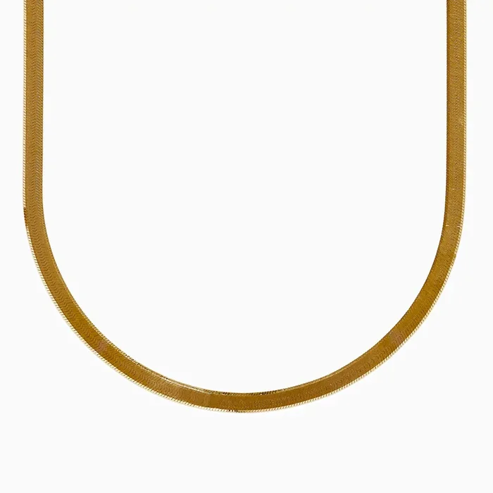 14K Yellow Gold Textured Herringbone Chain Necklace 17″