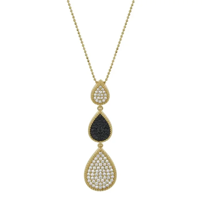 14K Yellow Gold Three Pear Shapes Drop Pendant Diamond Pendant