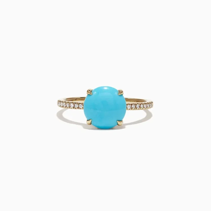 14K Yellow Gold Turquoise Diamond Ring, 1.40 TCW