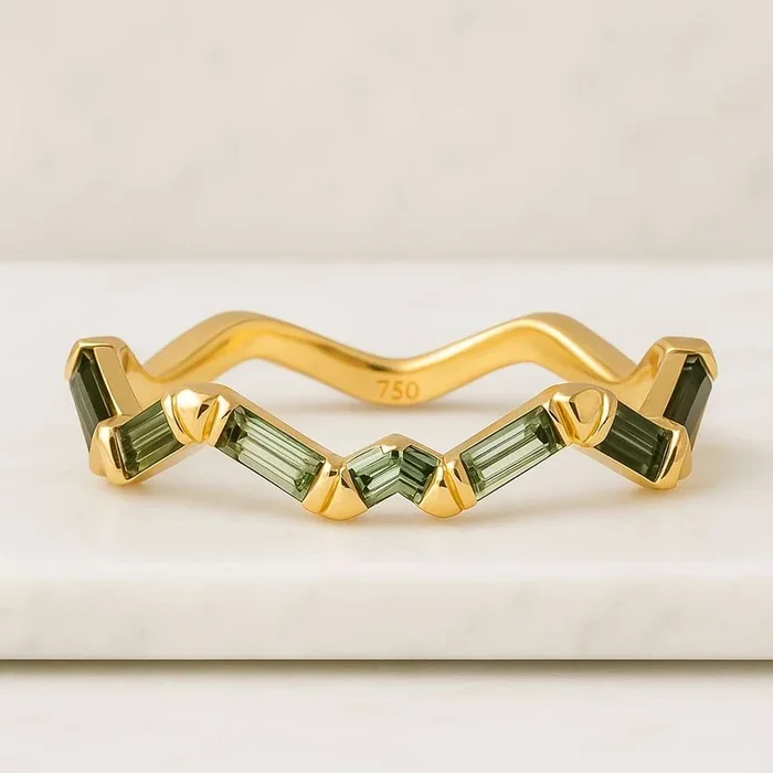 14K Yellow Gold Zig Zag Baguette Diamond Band