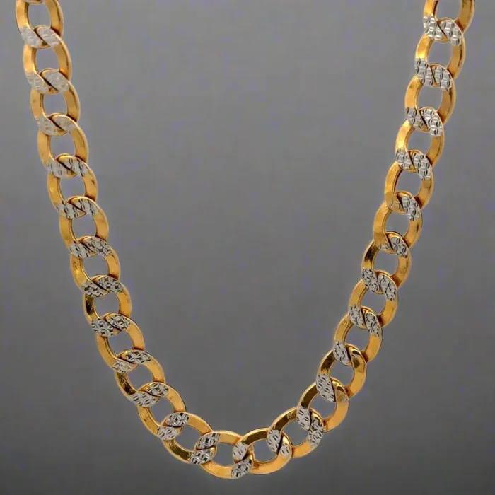 14K Yellow + White Gold Two-Toned Diamond Cut 9.2mm 26″ Curb Link Chain