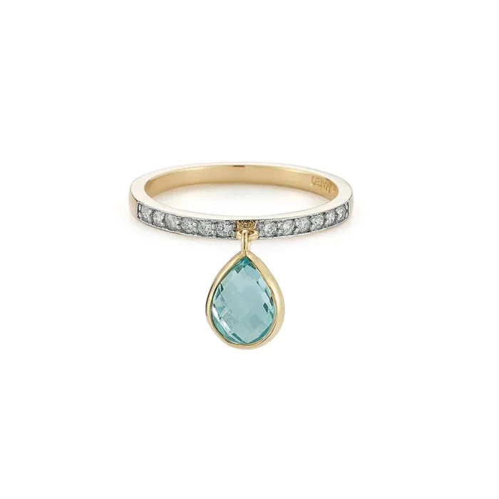 14kt Blue Topaz Pear Dangle Ring