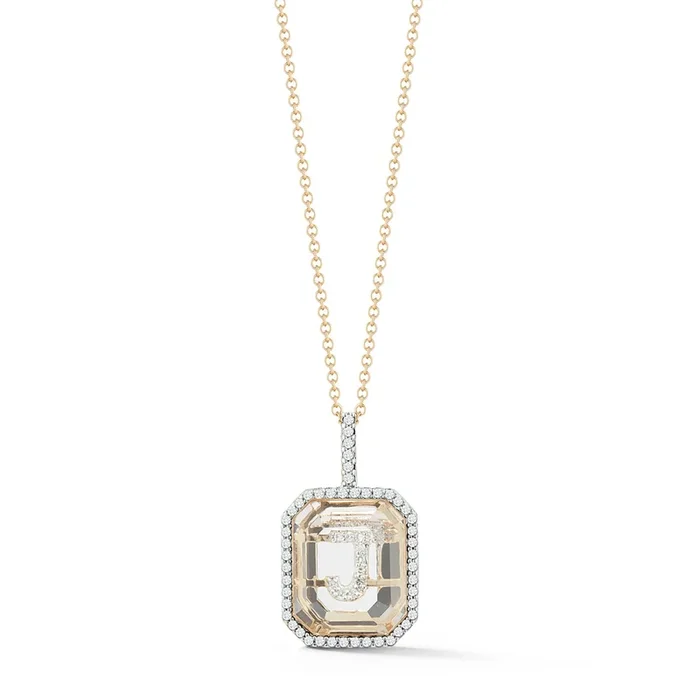 14kt Diamond Frame Secret Initial Necklace // A – Z