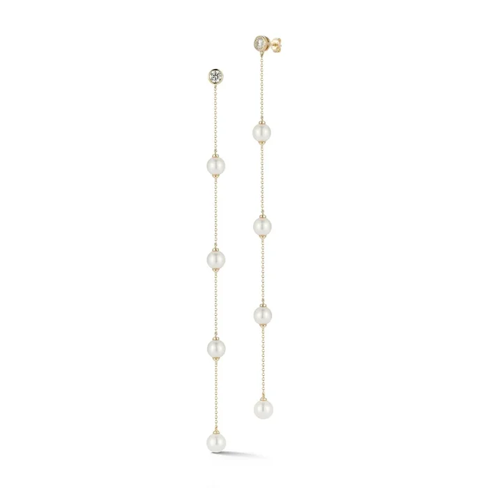 14kt Diamonds and Pearls Drizzle Earrings