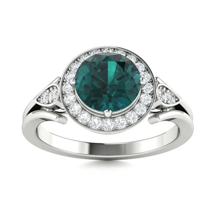 14KT Gold Round Natural Alexandrite & Diamond Ring (Alexandrite 0.75 cts Wht Dia 0.08 cts)