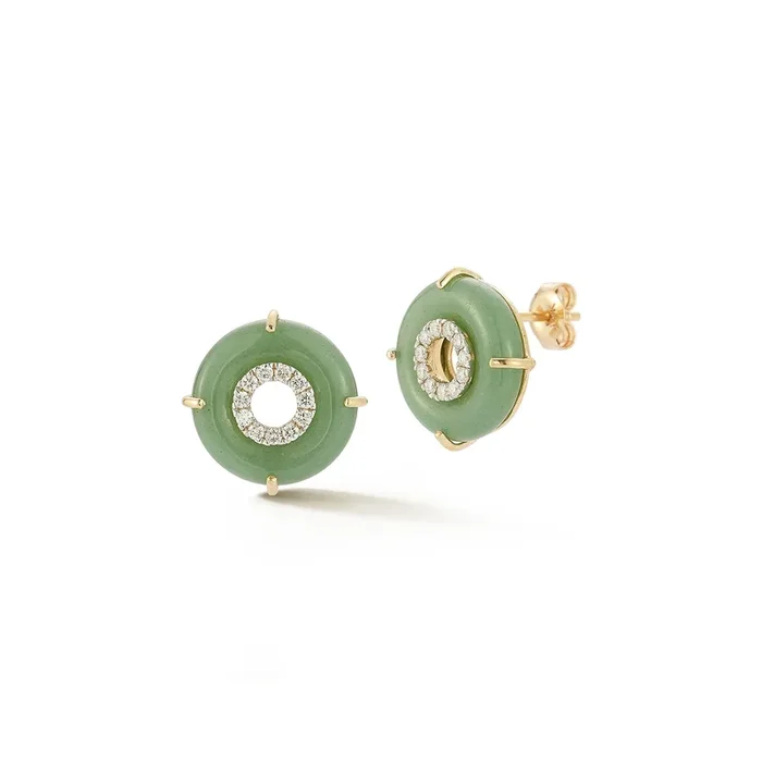 14kt Jade Donut Diamond Inner Circle Studs