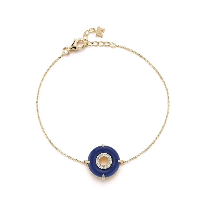 14kt Lapis Donut Diamond Inner Circle Chain Bracelet